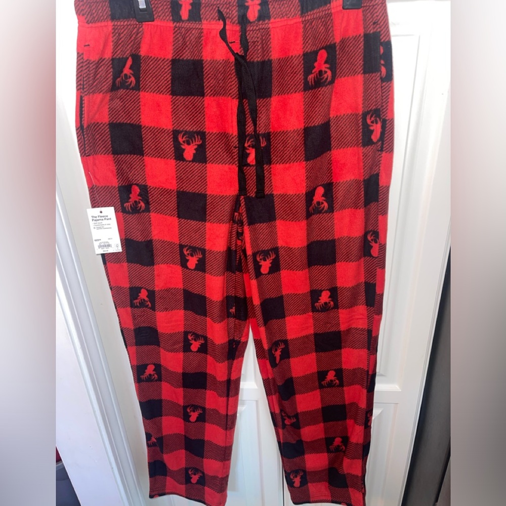 Sonoma The Fleece Pajama Pant Buffalo Plaid Deer Xmas Mens M Red Black Pockets